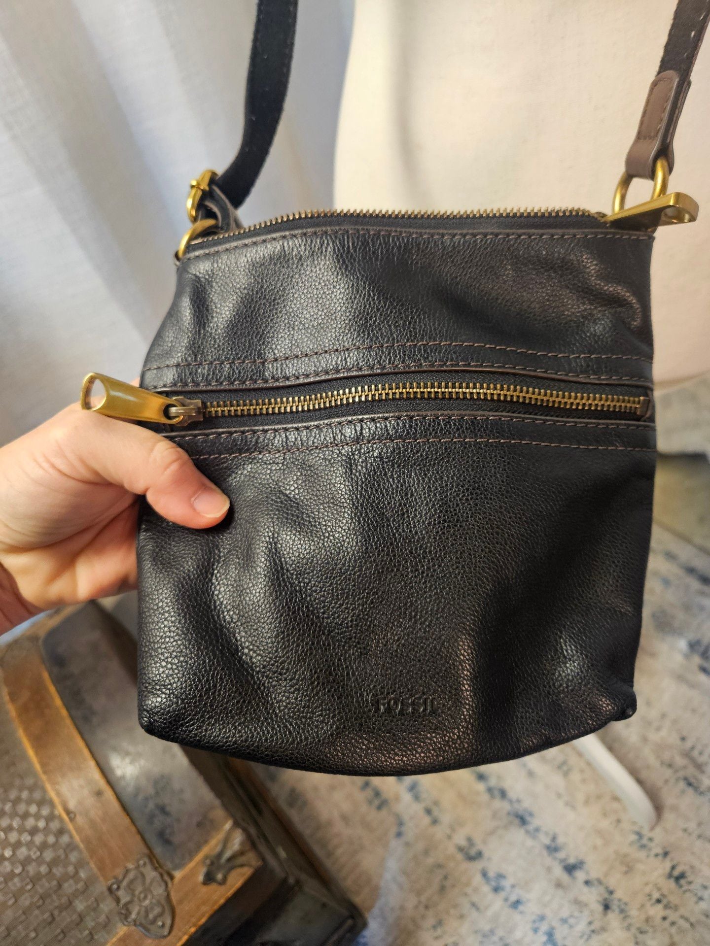 Fossil Black Leather Crossbody Bag 4