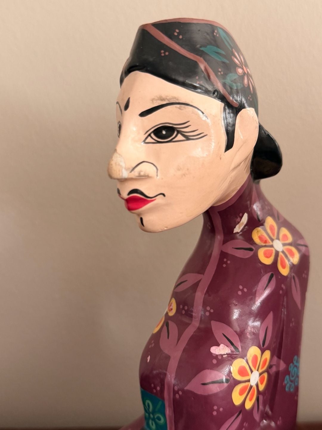 Handmade Javanese Wooden Loro Blonyo Wedding Statues Pair Hand Painted Folk Art 3