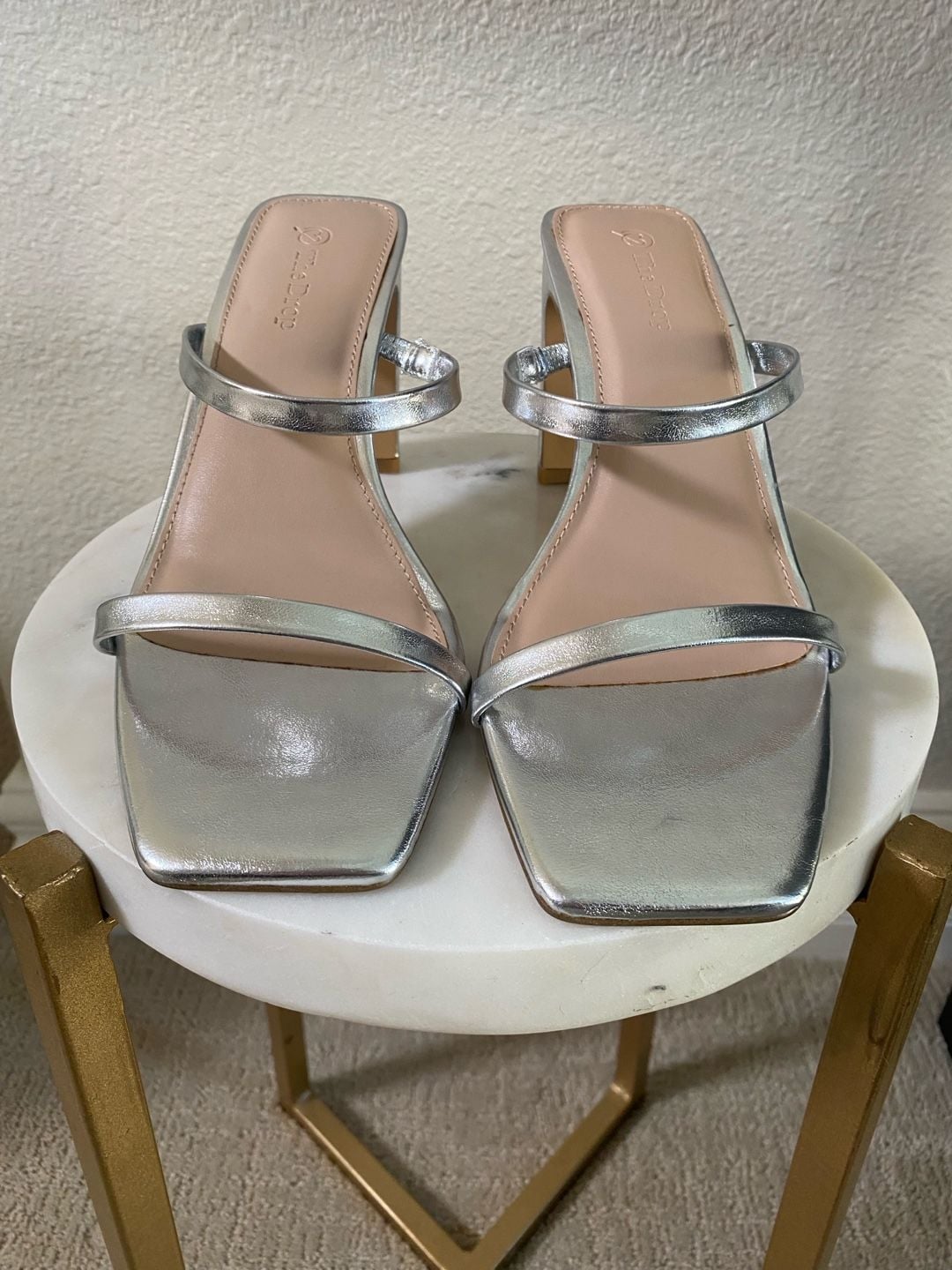 The Drop Avery Square Toe Two Strap High Heel Sandal Size 8.5 Silver 4