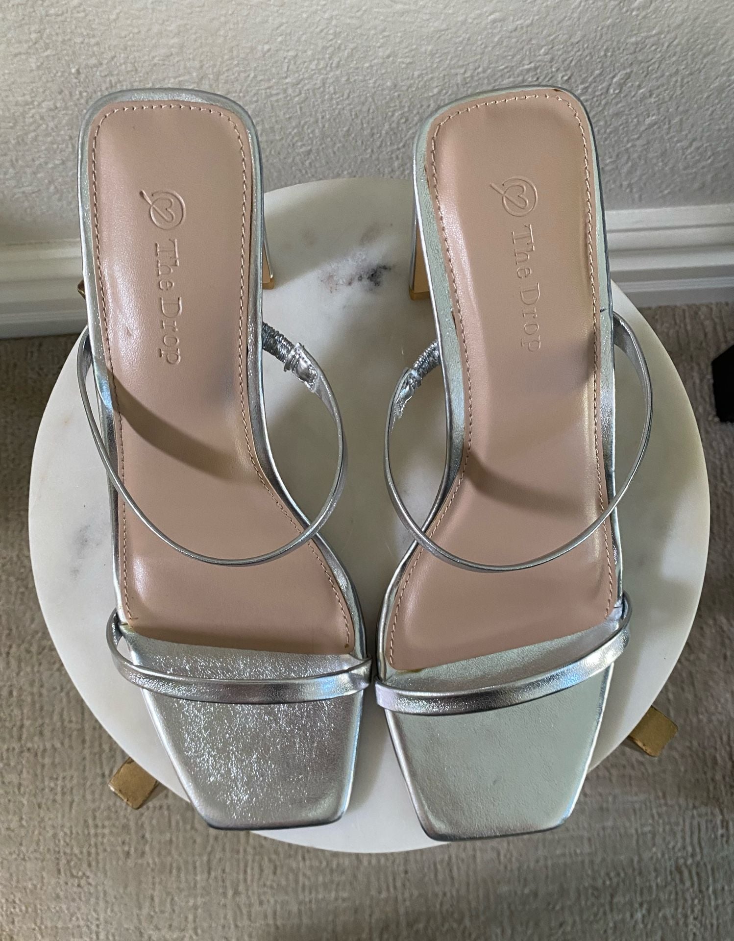 The Drop Avery Square Toe Two Strap High Heel Sandal Size 8.5 Silver 5