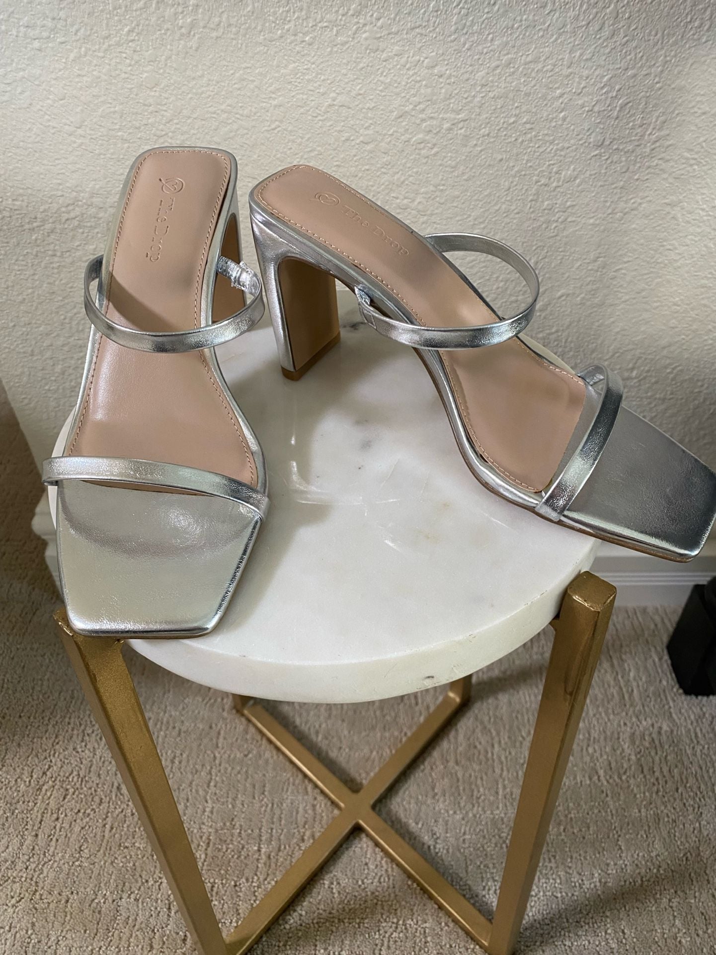 The Drop Avery Square Toe Two Strap High Heel Sandal Size 8.5 Silver 3
