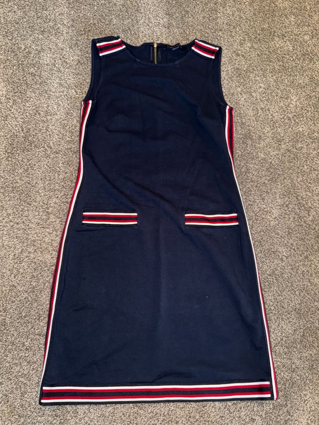 Tommy Hilfiger Sleeveless Dress Size 2 Navy Blue Striped Pockets 2