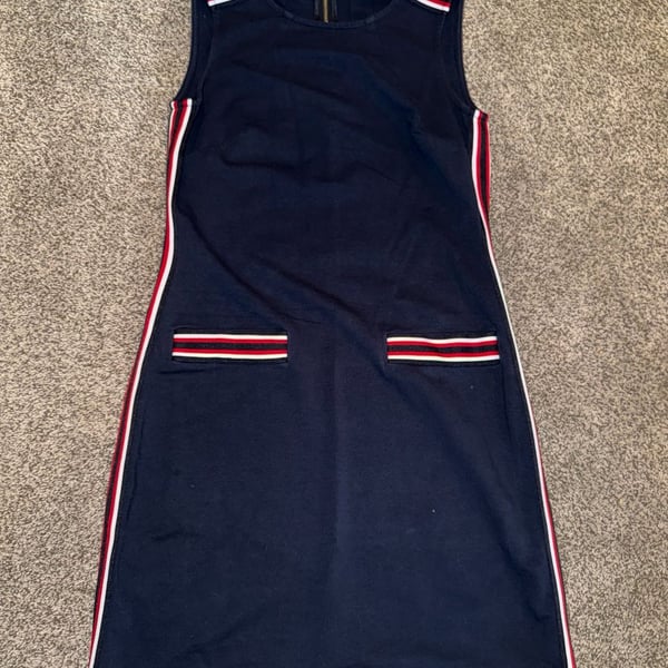 Tommy Hilfiger Sleeveless Dress Size 2 Navy Blue Striped Pockets