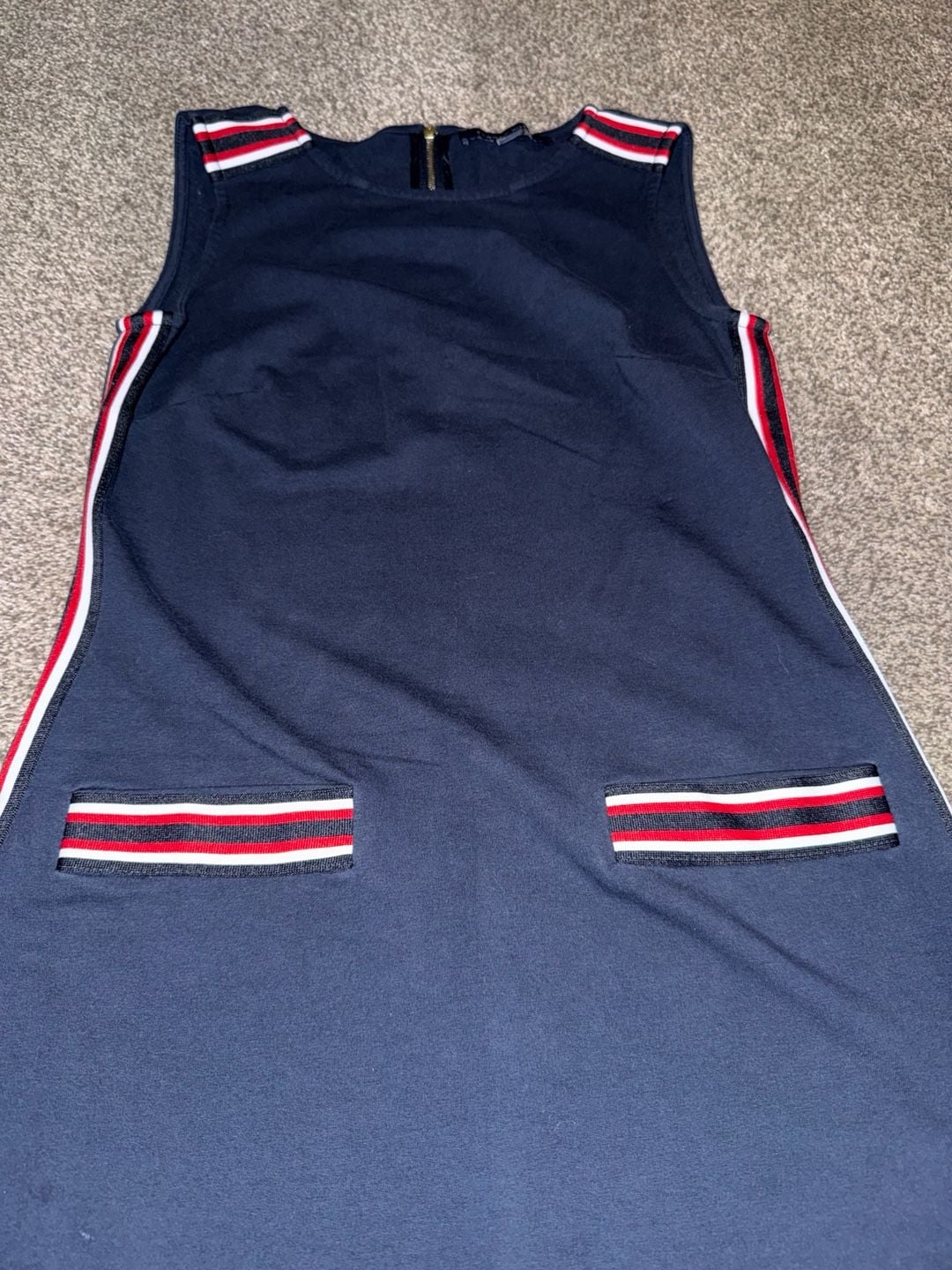 Tommy Hilfiger Sleeveless Dress Size 2 Navy Blue Striped Pockets 4