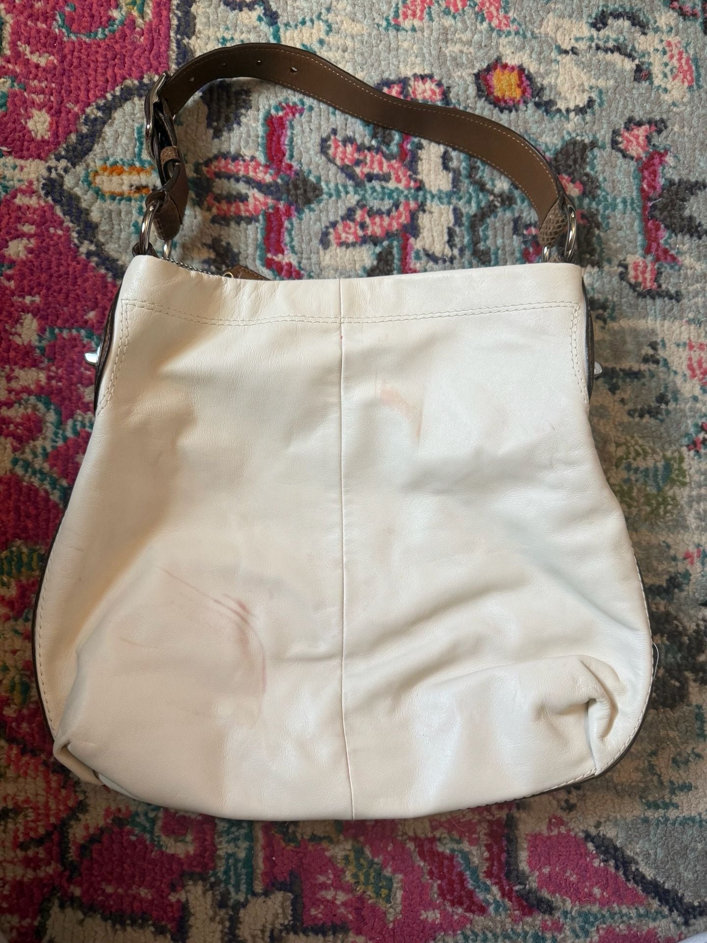 Coach Pebble Leather Scout Hobo Handbag White Brown 2