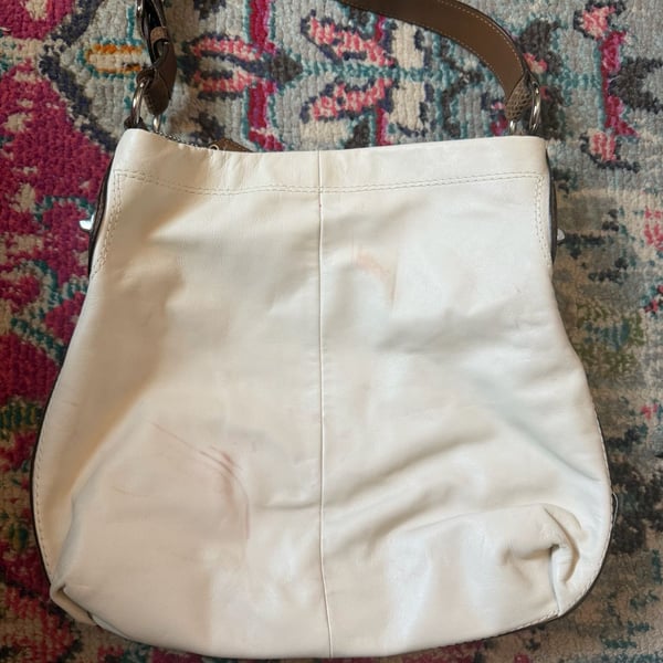 Coach Pebble Leather Scout Hobo Handbag White Brown