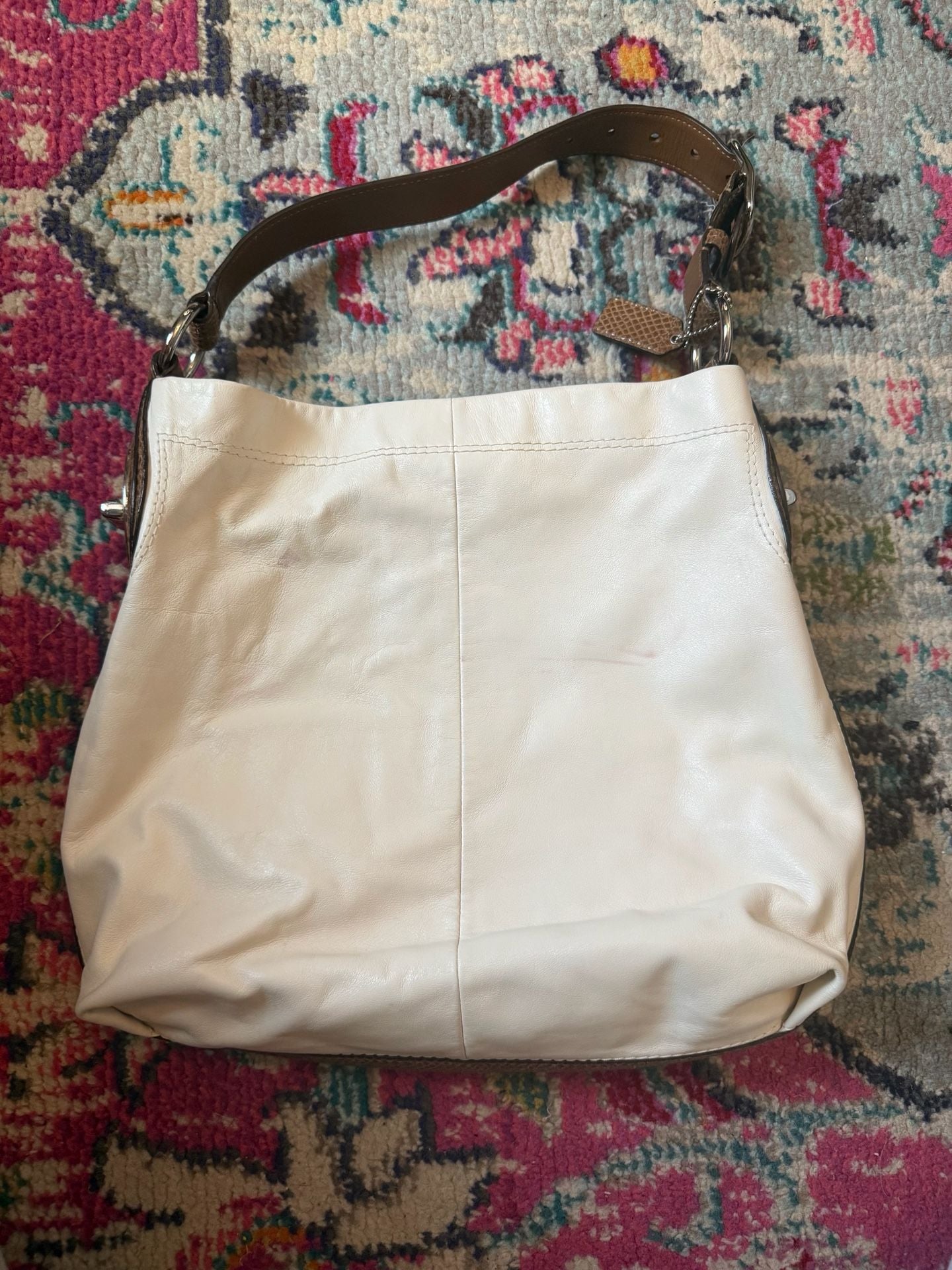 Coach Pebble Leather Scout Hobo Handbag White Brown 3
