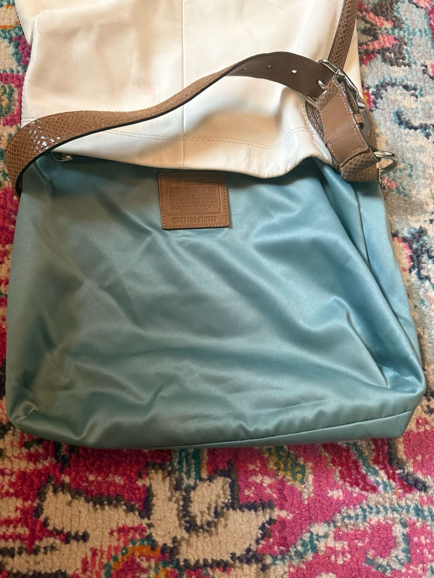 Coach Pebble Leather Scout Hobo Handbag White Brown 8