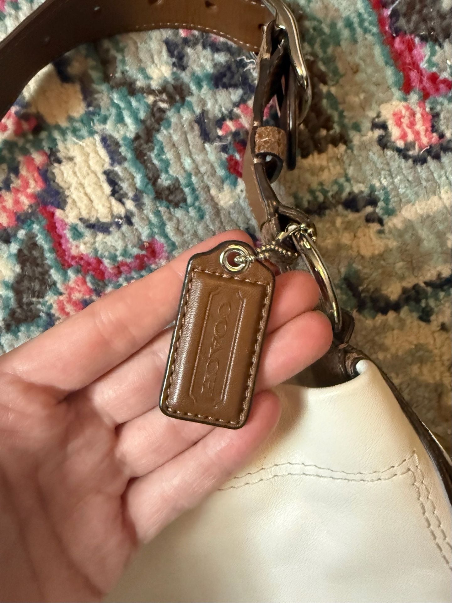 Coach Pebble Leather Scout Hobo Handbag White Brown 12