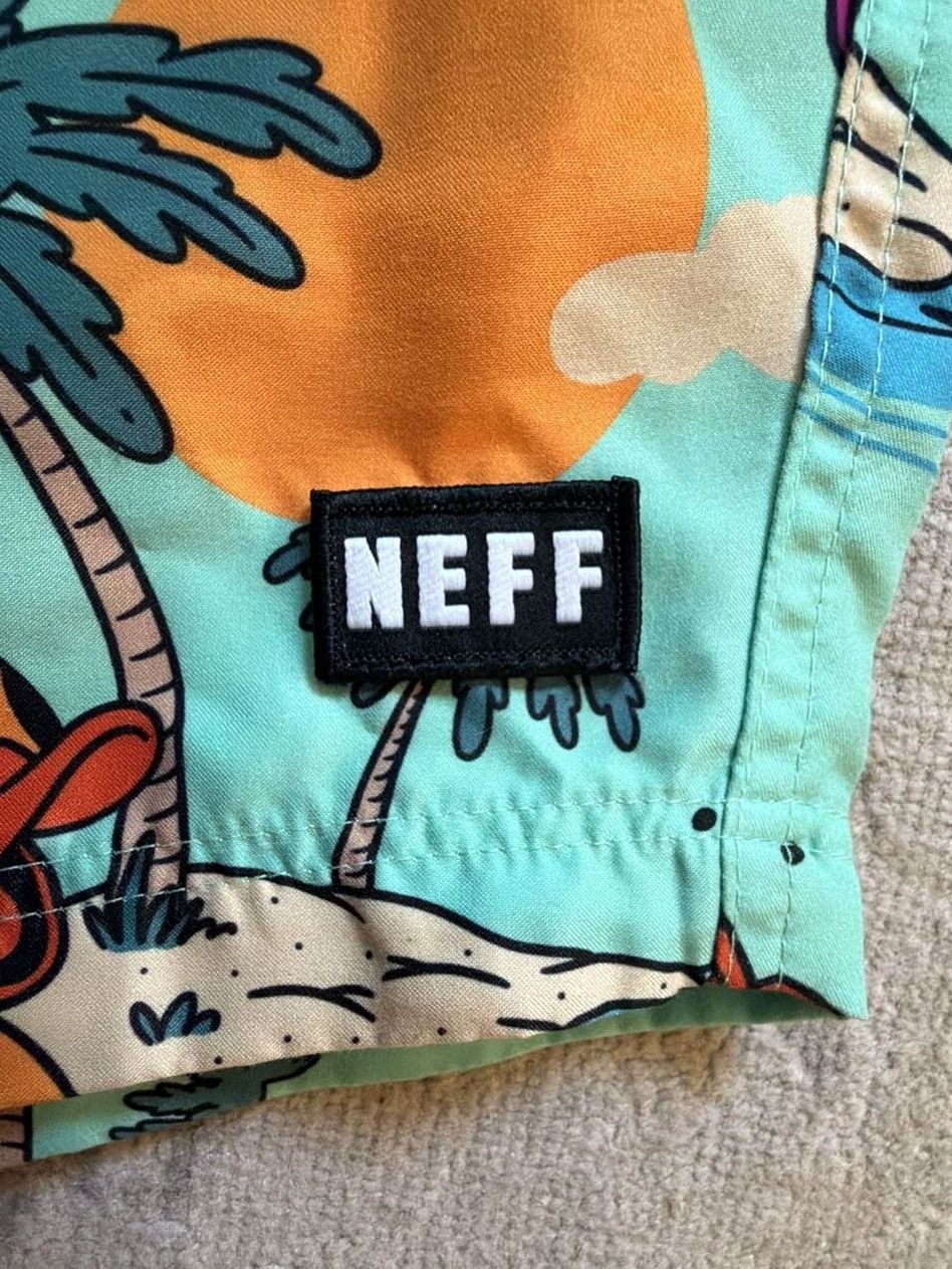 Neff Mens Rubber Duck Tropical Swim Trunks Mint Green Orange Board Shorts 3