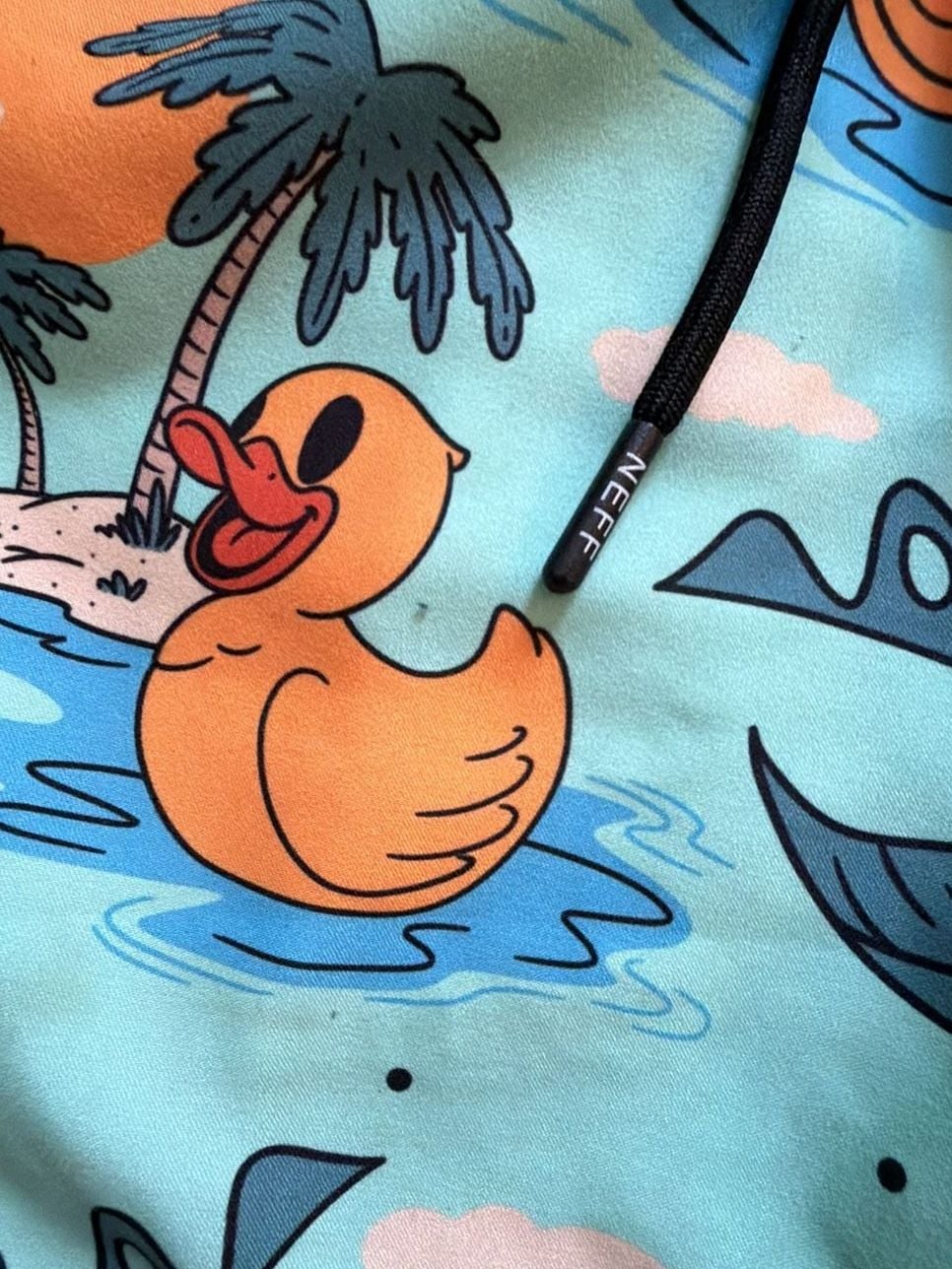 Neff Mens Rubber Duck Tropical Swim Trunks Mint Green Orange Board Shorts 5