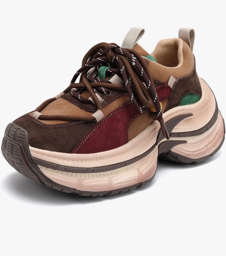 Women’s Drikler Platform Chunky Sneakers Multicolor Brown Leather Size 8 2