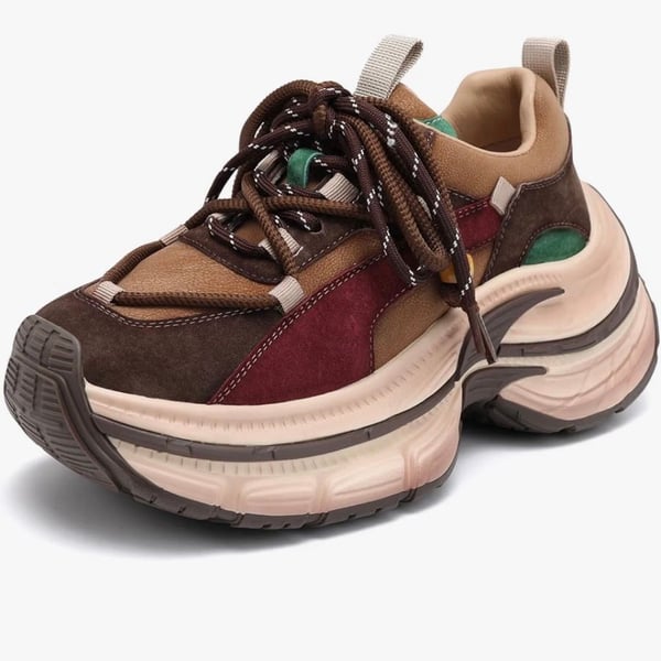 Women’s Drikler Platform Chunky Sneakers Multicolor Brown Leather Size 8