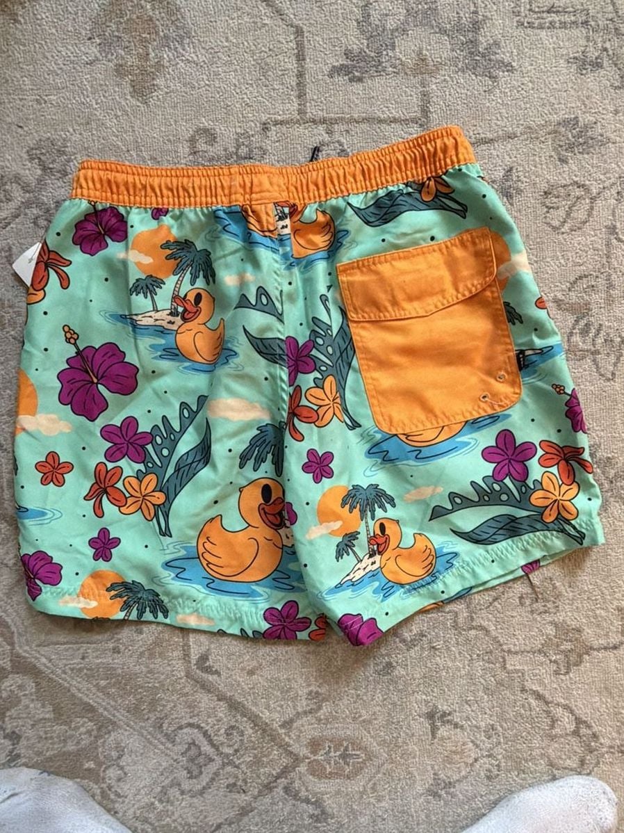 Neff Mens Rubber Duck Tropical Swim Trunks Mint Green Orange Board Shorts 8