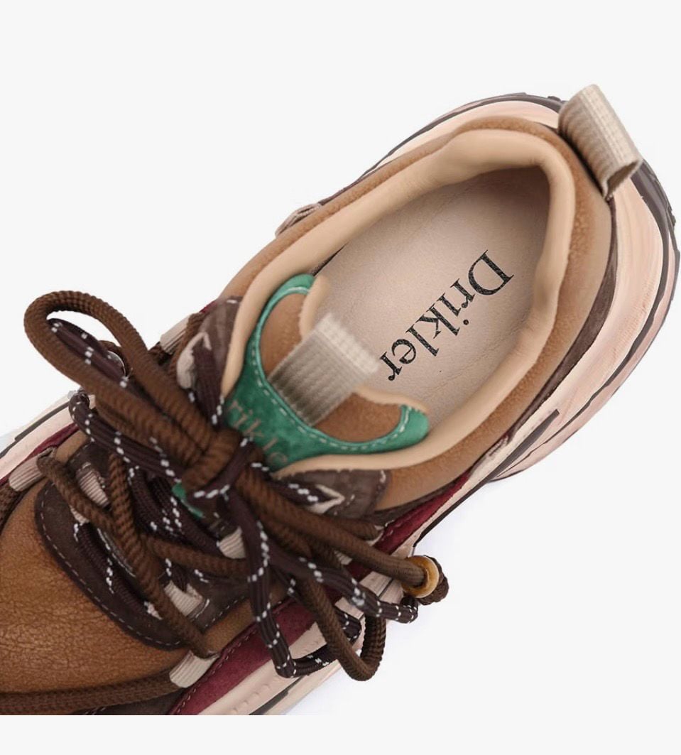 Women’s Drikler Platform Chunky Sneakers Multicolor Brown Leather Size 8 6