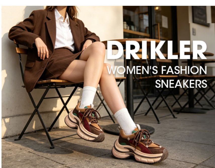 Women’s Drikler Platform Chunky Sneakers Multicolor Brown Leather Size 8 9