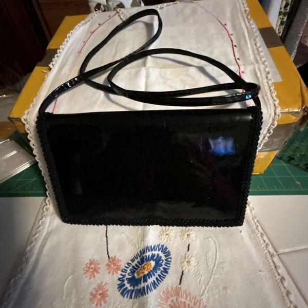 The Furst Collection Black Patent Leather Shoulder Bag Clutch Purse