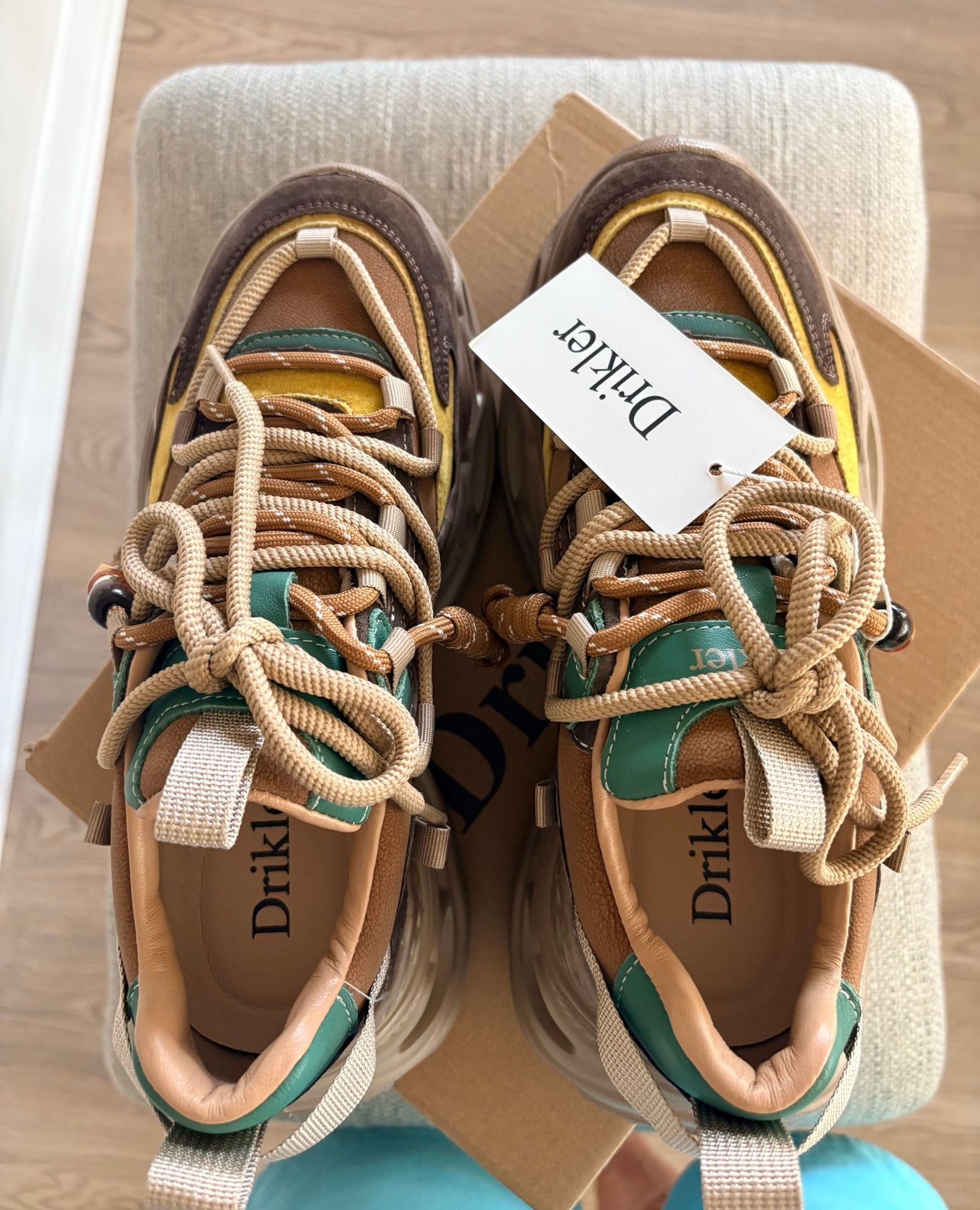 Women’s Drikler Platform Chunky Sneakers Multicolor Brown Leather Size 8 11