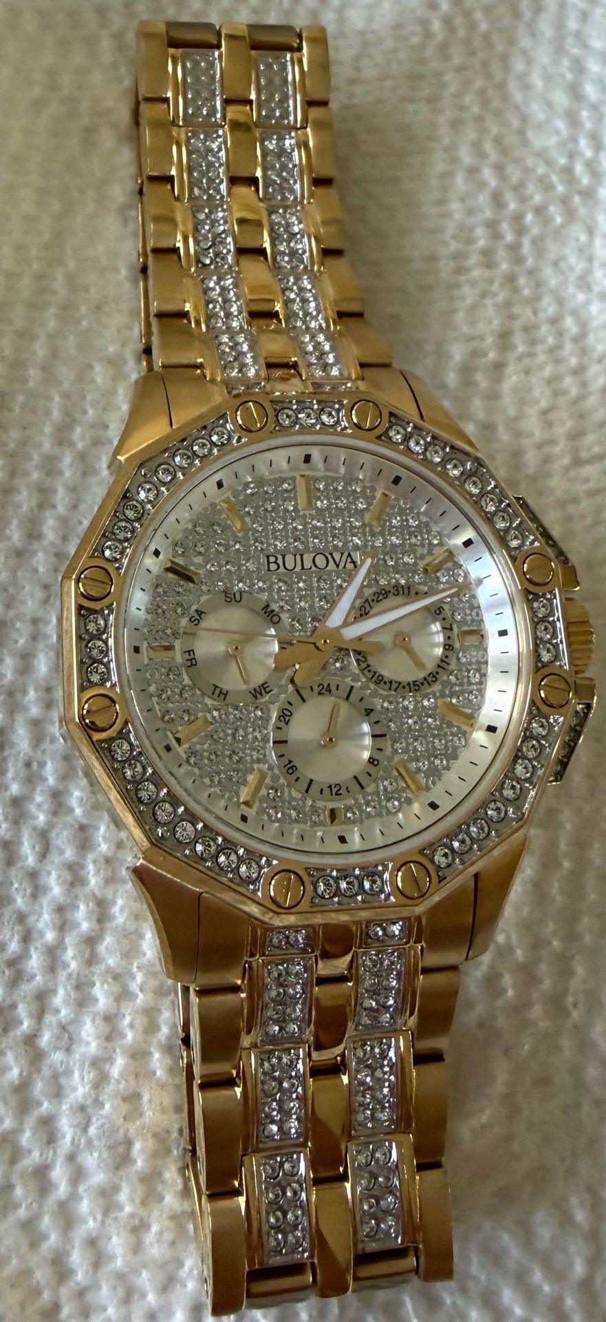 Bulova Octava 98C126 Gold Pavé Crystal Watch 2