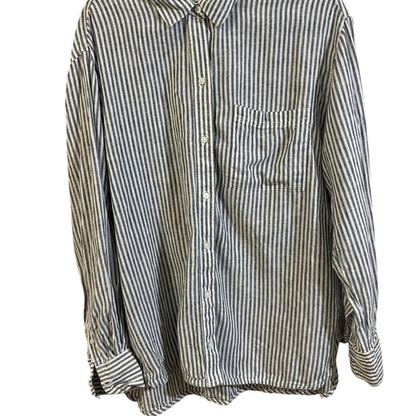 Old Navy The Boyfriend Shirt Size M Blue White Striped Linen Blend