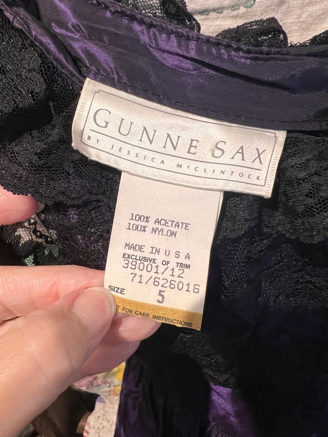 Gunne Sax Vintage Dress Size 5 Purple Black Taffeta Lace Goth 5