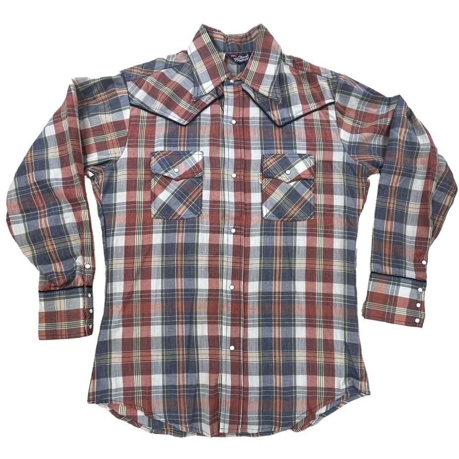 Vintage 1970s Levi's Fresh Produce Plaid Western Pearl Snap Shirt-Sz L 2