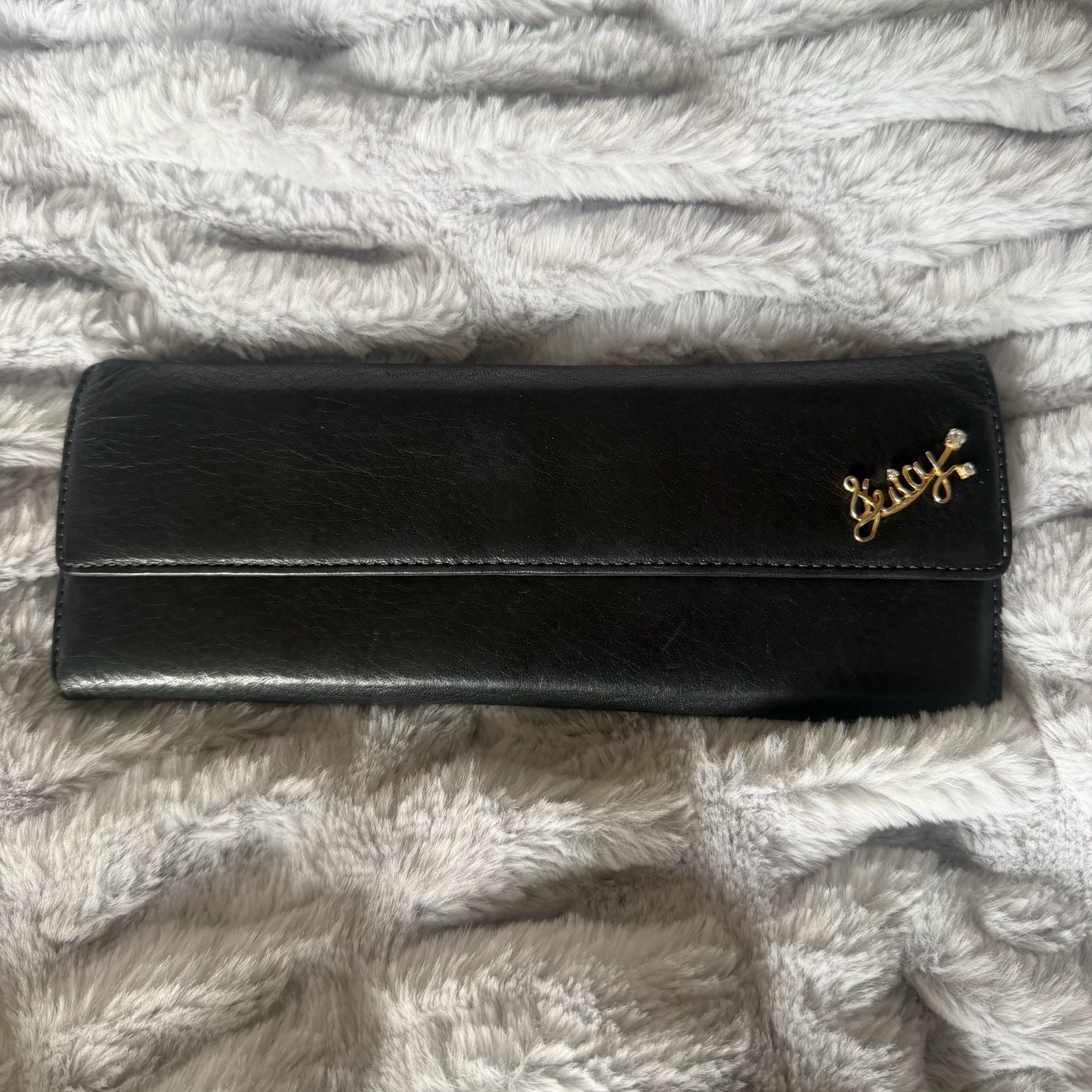 Vintage Juicy Couture Black Leather Wallet with Gold Logo and Heart J 2