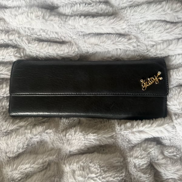 Vintage Juicy Couture Black Leather Wallet with Gold Logo and Heart J