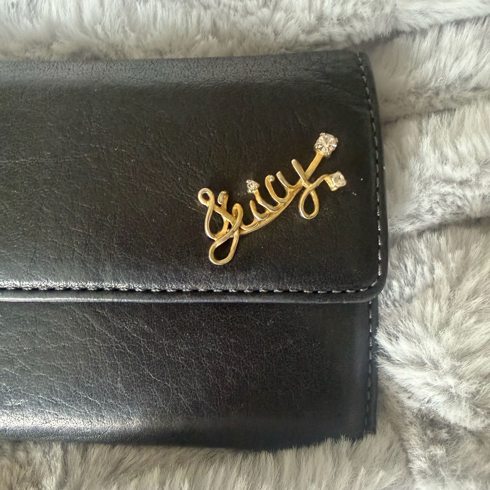Vintage Juicy Couture Black Leather Wallet with Gold Logo and Heart J 3