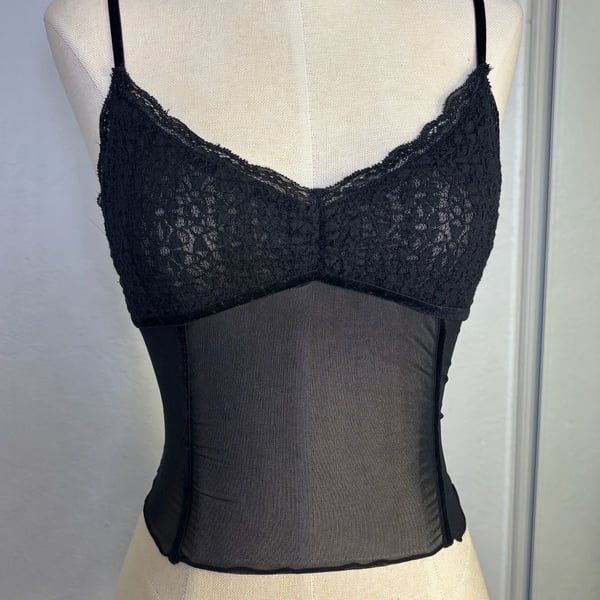Kimchi Blue Lace Mesh Corset Top Black
