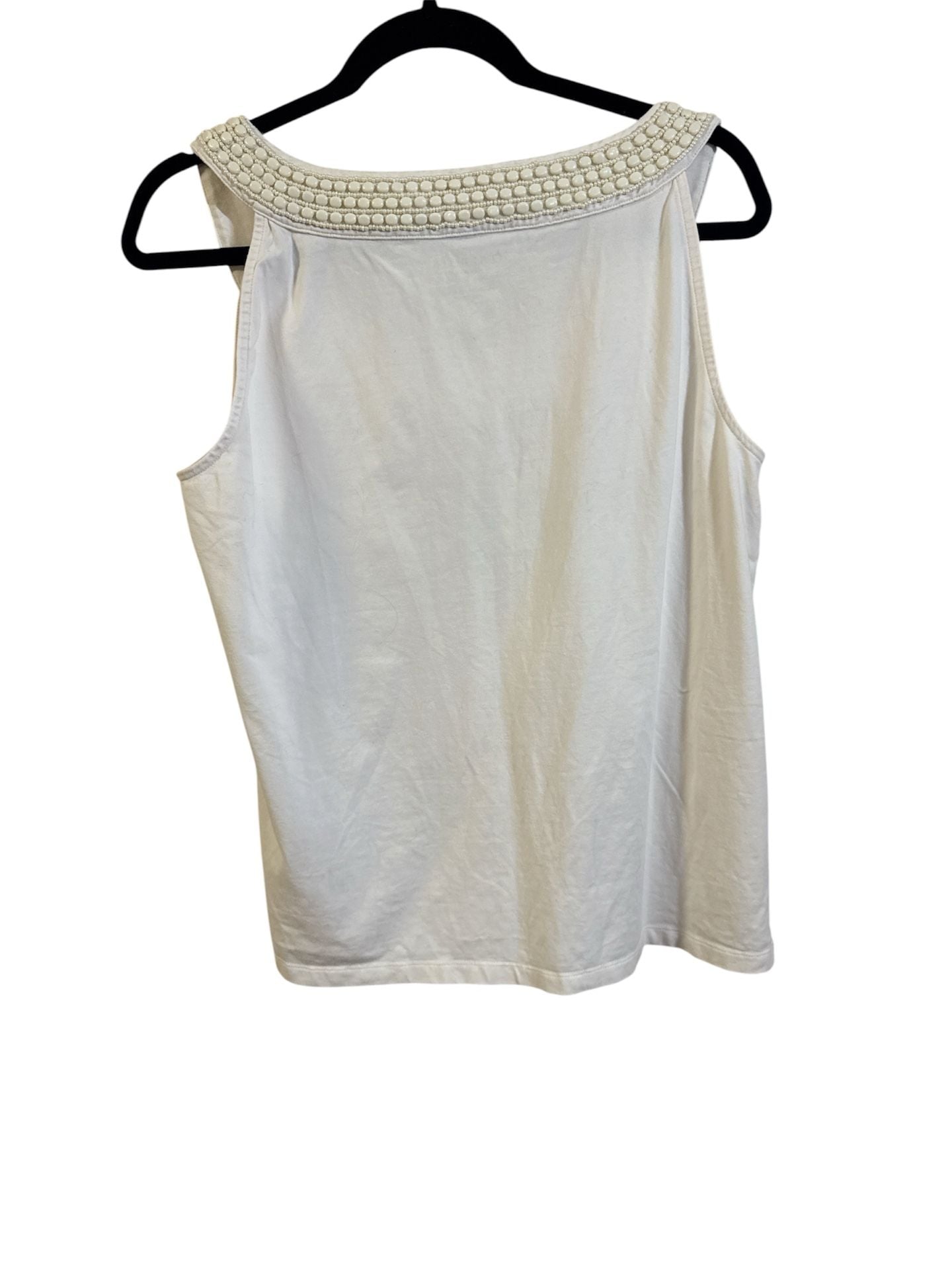 Talbots Beaded Neckline Tank Top Size L White Pleated Cotton Spandex 3