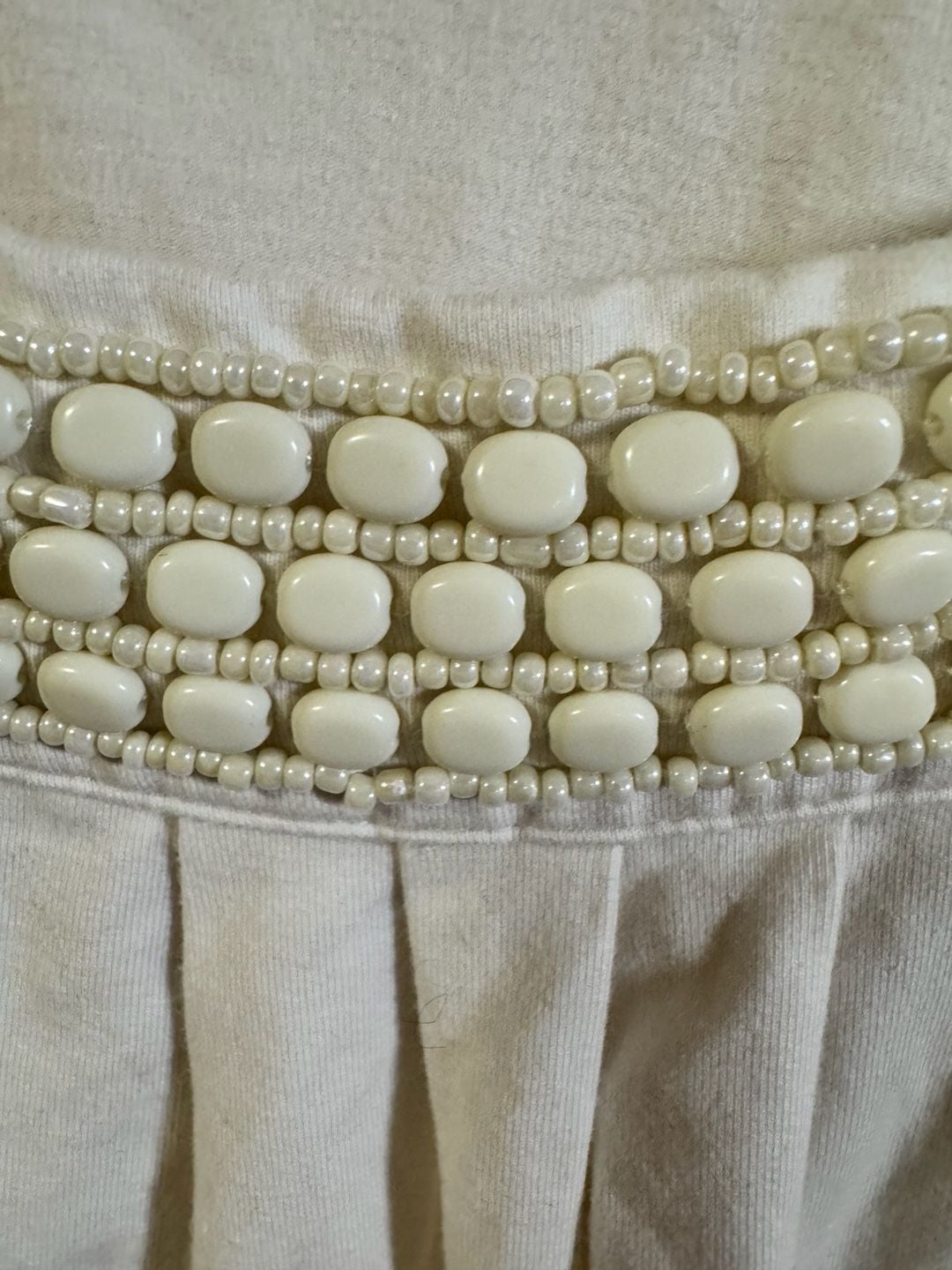 Talbots Beaded Neckline Tank Top Size L White Pleated Cotton Spandex 4
