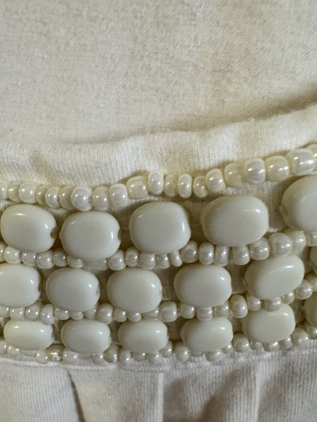 Talbots Beaded Neckline Tank Top Size L White Pleated Cotton Spandex 6