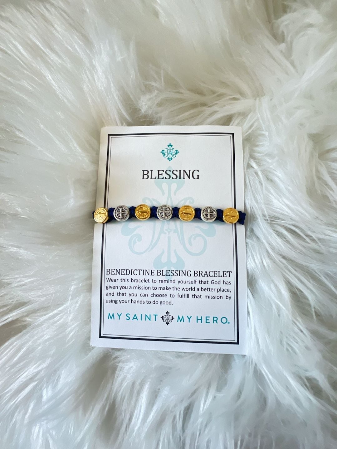 My Saint My Hero Benedictine Blessing Bracelet Navy Blue Mixed Metals 1