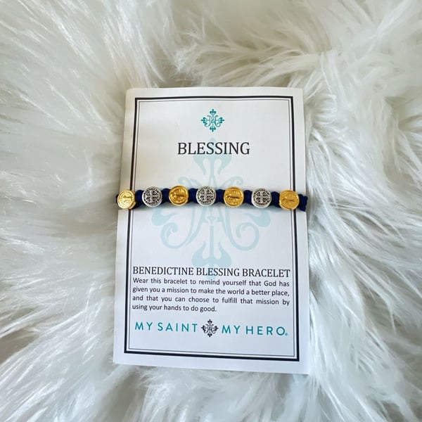 My Saint My Hero Benedictine Blessing Bracelet Navy Blue Mixed Metals