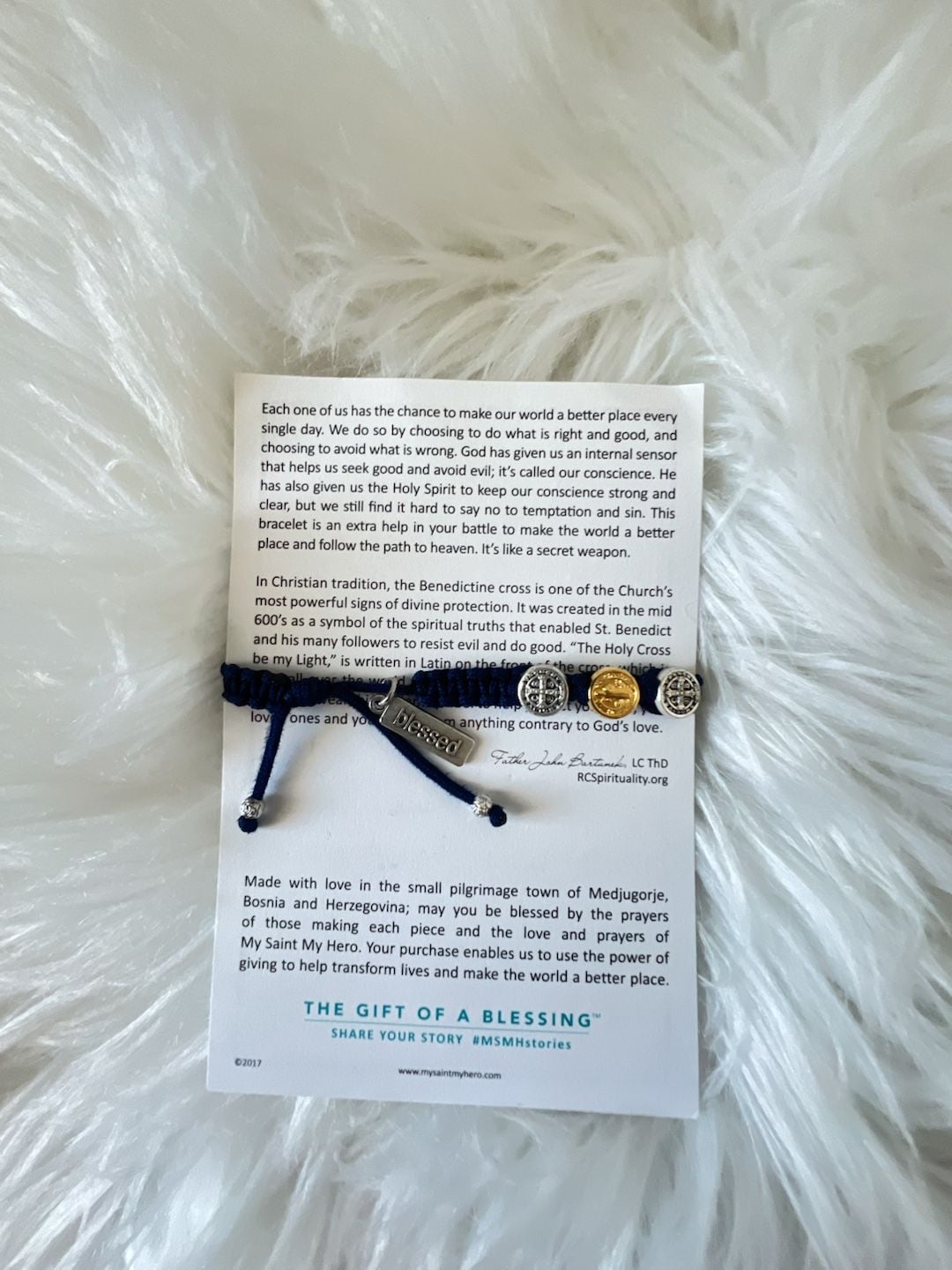 My Saint My Hero Benedictine Blessing Bracelet Navy Blue Mixed Metals 2