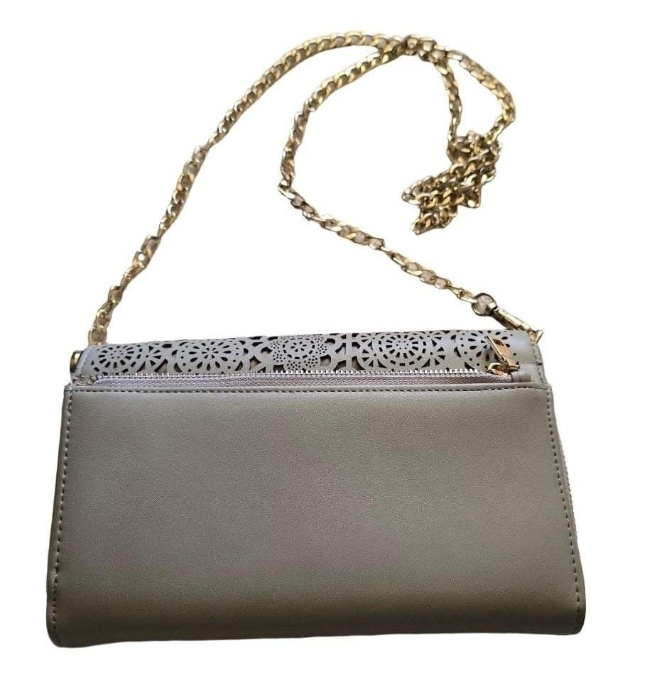 Nicole Lee Crossbody Wallet Gray Perforated Floral Design 8