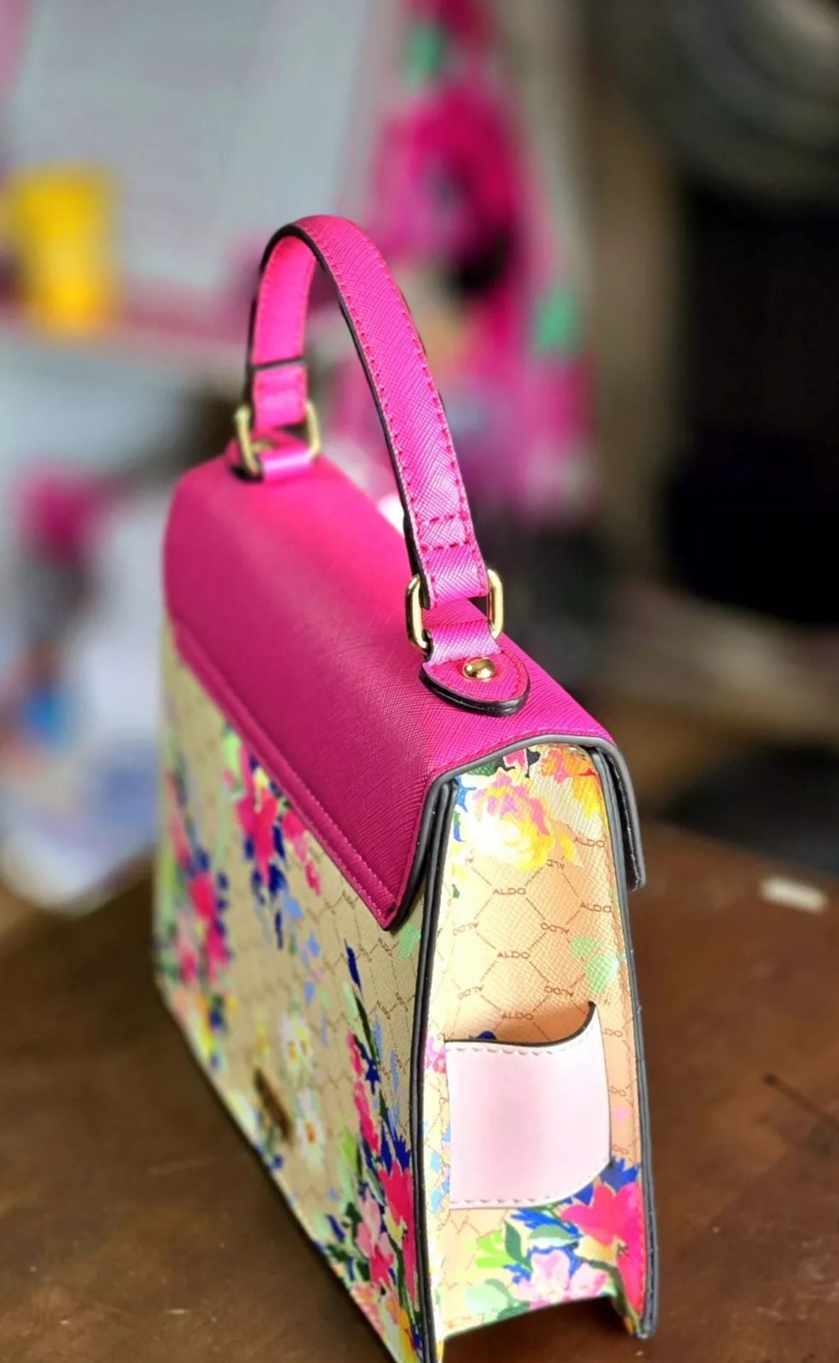 Aldo Floral Top Handle Crossbody Bag Pink Multi 6