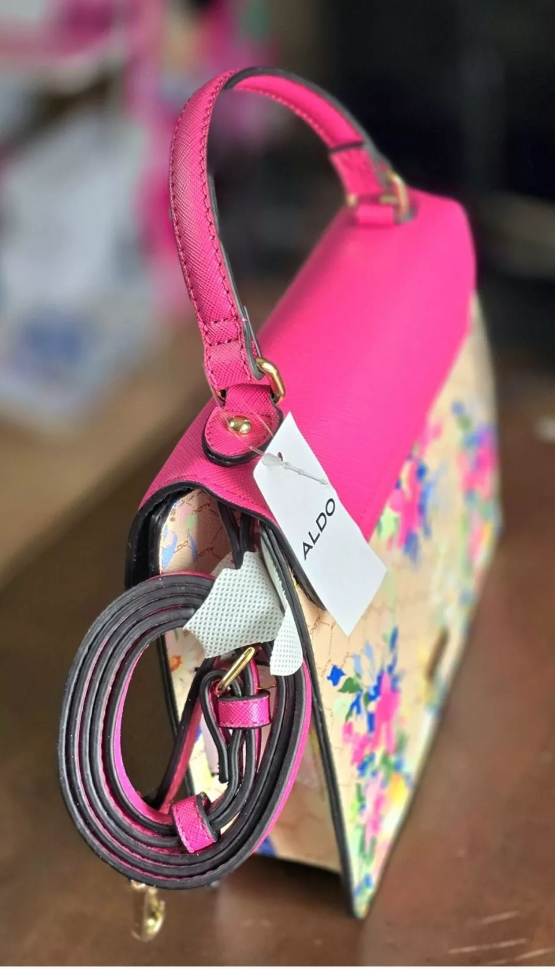Aldo Floral Top Handle Crossbody Bag Pink Multi 7