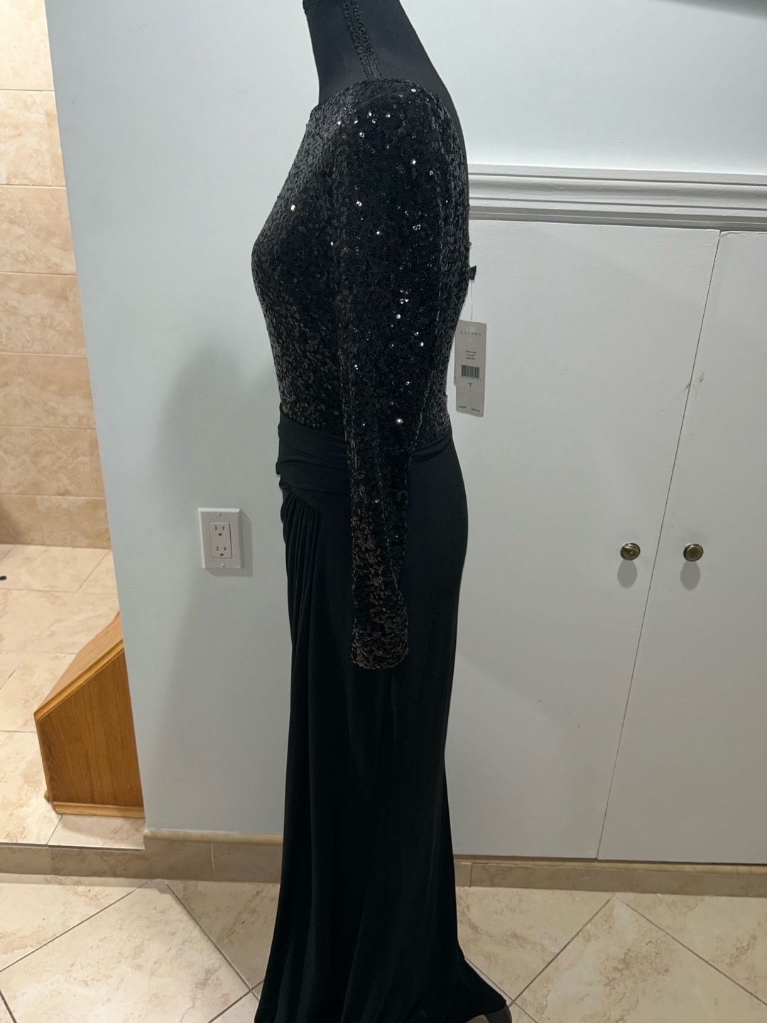 Lauren Ralph Lauren Sequin Long Sleeve Gown Size 4 Black 7