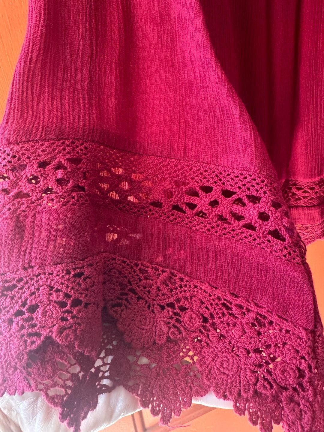 Angie Open Cardigan Size M Red Viscose Crochet Lace Trim Boho Shrug 2