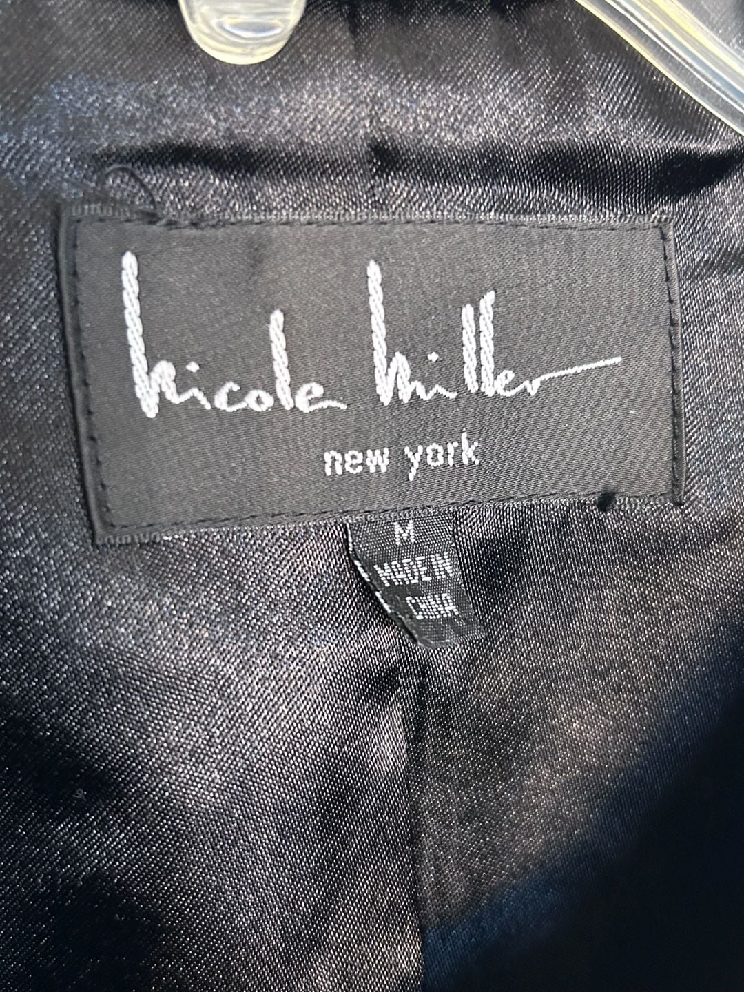 Nicole Miller Wool Blend Coat Size M Black Belted Funnel Neck 6