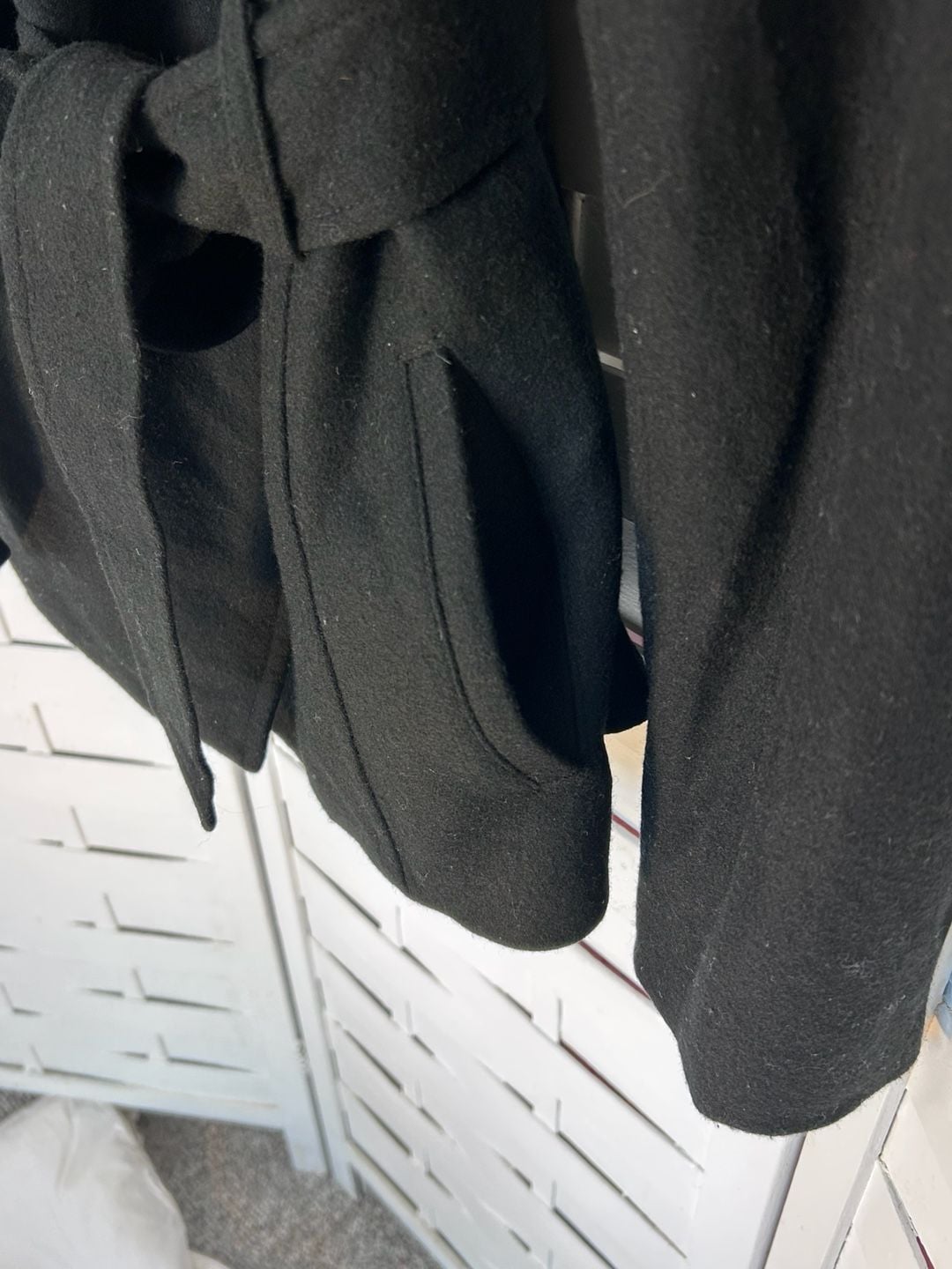 Nicole Miller Wool Blend Coat Size M Black Belted Funnel Neck 7