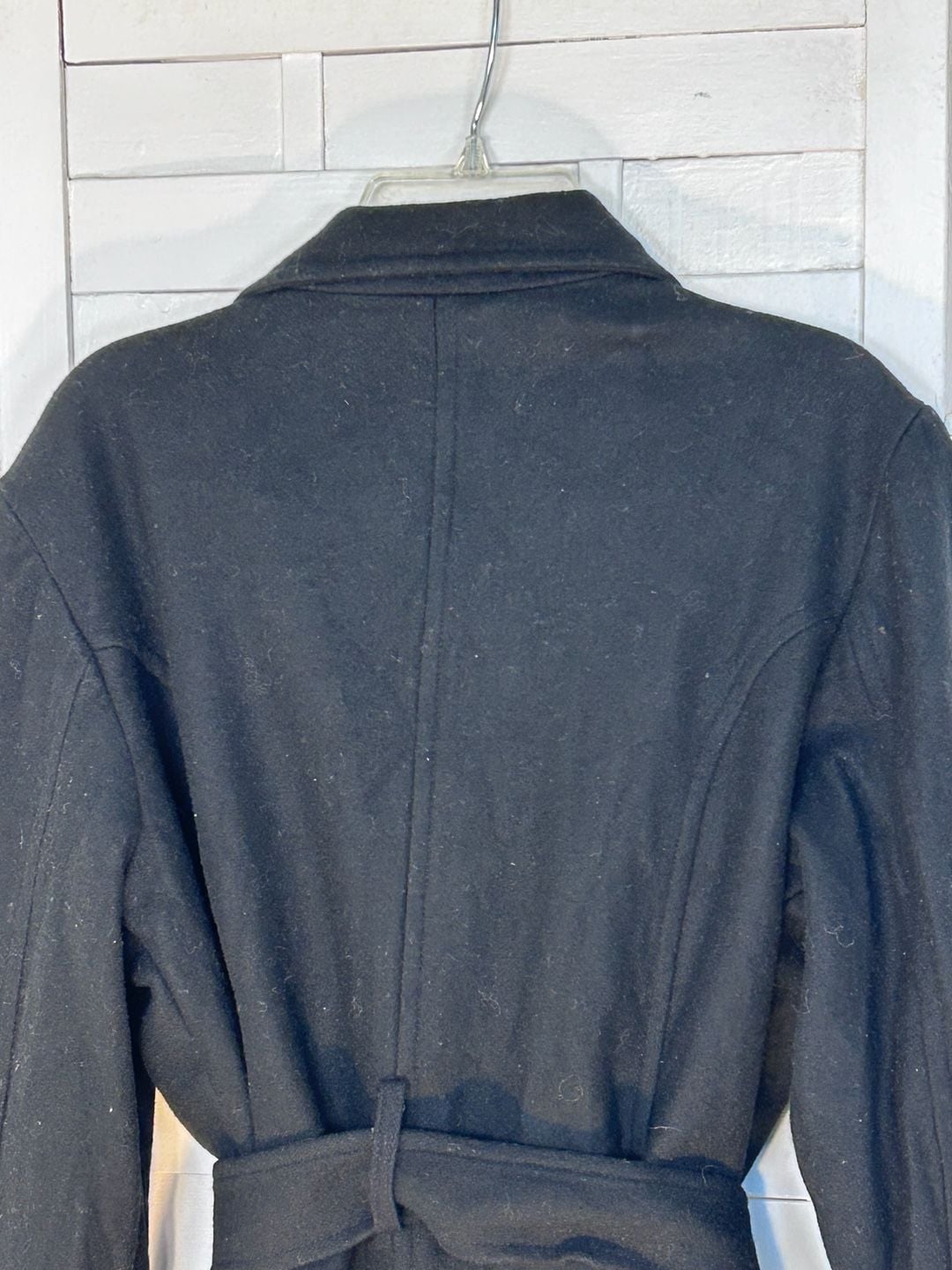 Nicole Miller Wool Blend Coat Size M Black Belted Funnel Neck 9