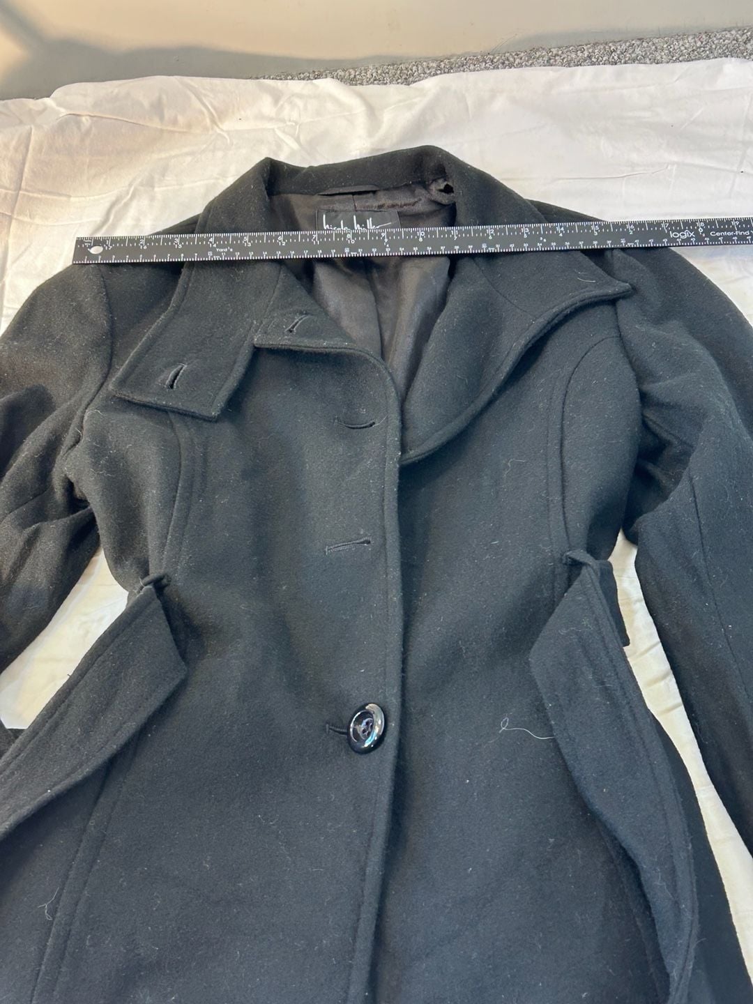 Nicole Miller Wool Blend Coat Size M Black Belted Funnel Neck 11