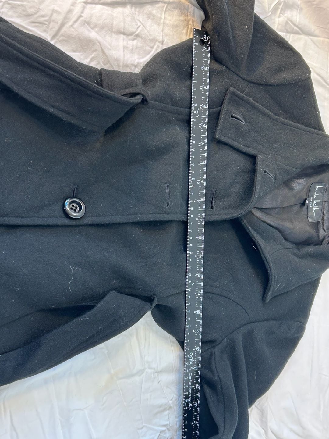Nicole Miller Wool Blend Coat Size M Black Belted Funnel Neck 12
