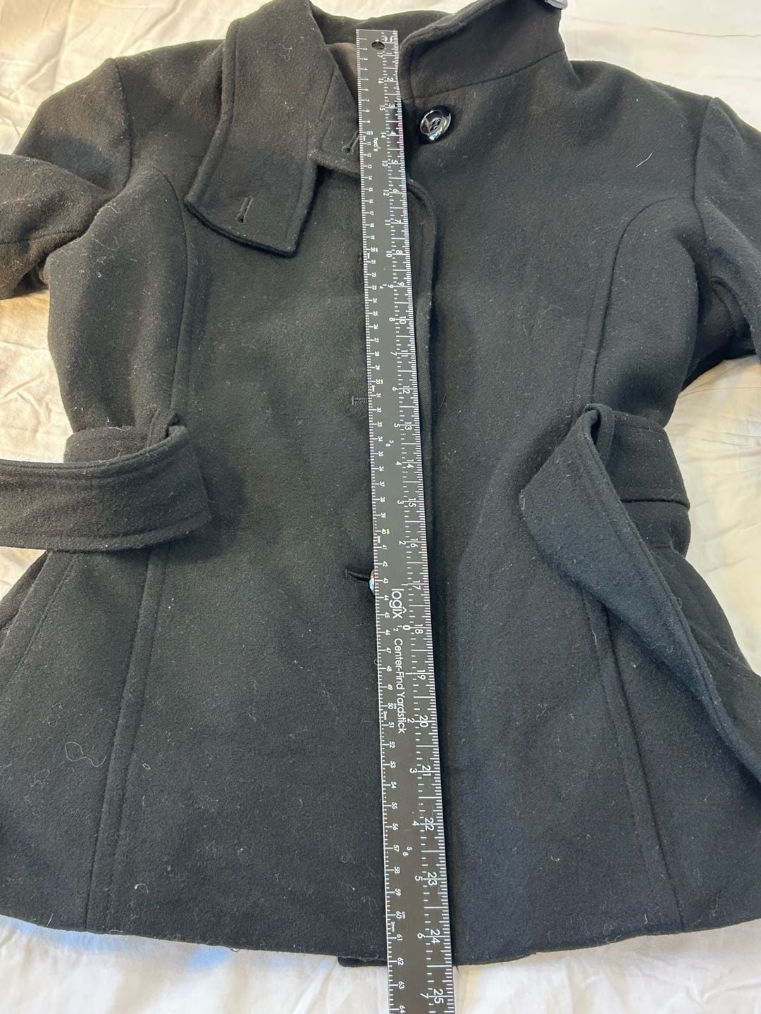 Nicole Miller Wool Blend Coat Size M Black Belted Funnel Neck 15