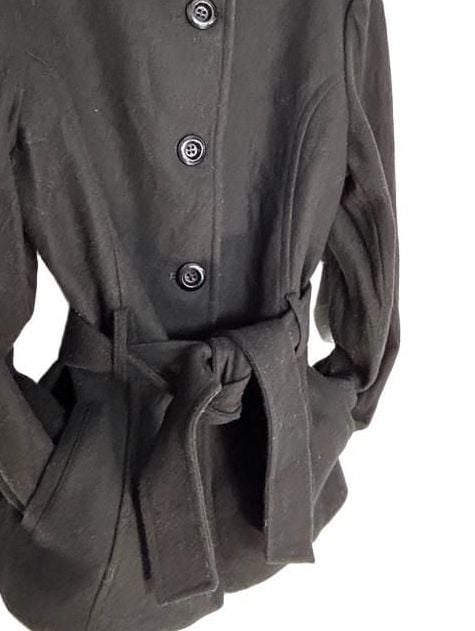 Nicole Miller Wool Blend Coat Size M Black Belted Funnel Neck 4