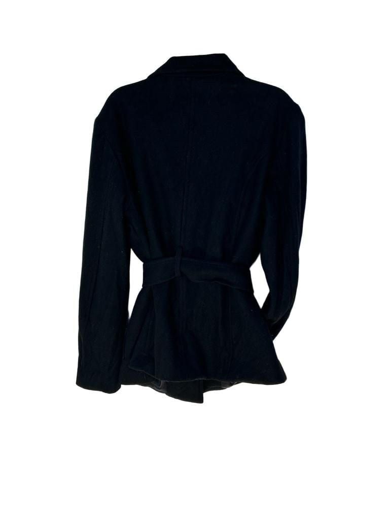 Nicole Miller Wool Blend Coat Size M Black Belted Funnel Neck 8