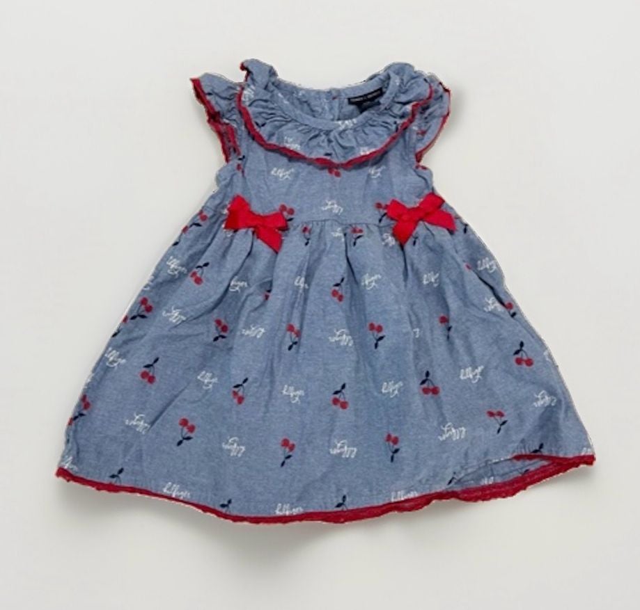 Tommy Hilfiger Baby Girl Chambray Cherry Print Ruffle Dress 24M 2